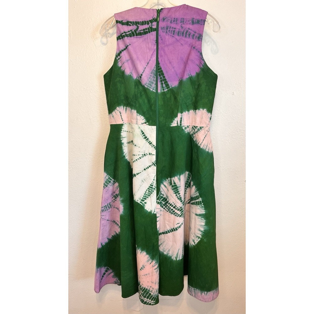 Busayo Belu Tie-Dyed Cotton Chambray Dress Size Large Green Midi Sleeveless‎ - Picture 4 of 10